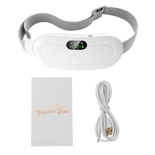 White electric heating belt kit with gray strap, control pad, and included power cord