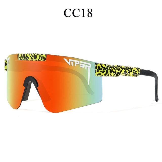 Women's sport sunglasses with orange mirrored lenses and leopard-print arms with black frame