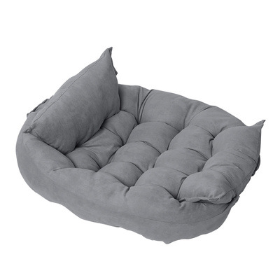 Foldable pet nest sofa bed in medium gray with raised head bolsters