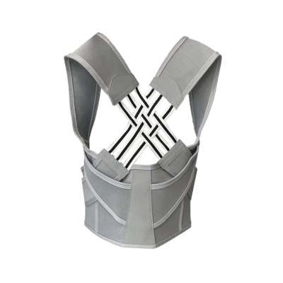 Unisex posture corrector back brace in gray with cross-back strap reinforcement