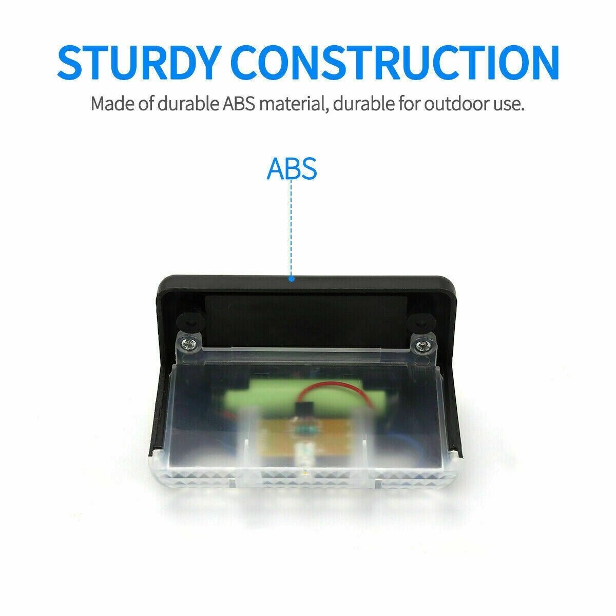 Solar step light underside view showing internal components inside black ABS housing
