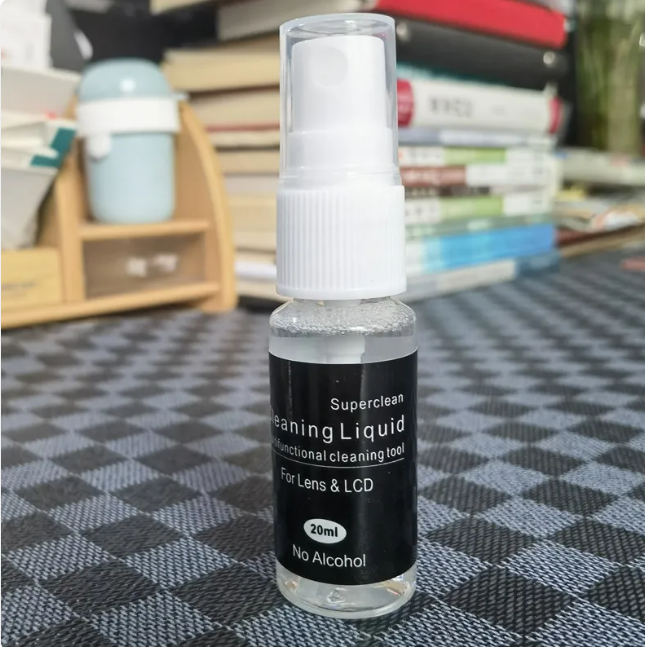 Camera lens cleaner spray bottle with white pump cap; 20ml no alcohol