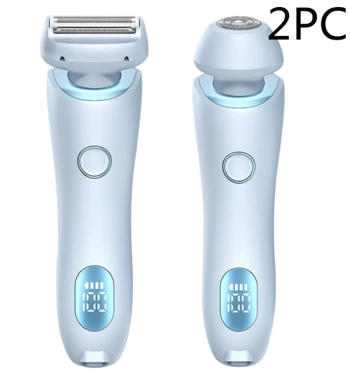 Electric duo body shaver set in light blue, two shavers with metal foil heads