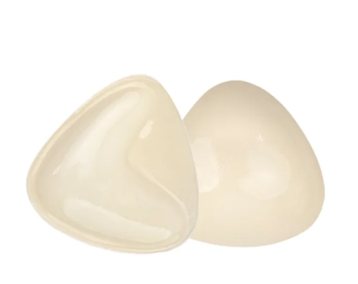 V-shaped push-up bra inserts in milky nude, two-piece pair with glossy surface