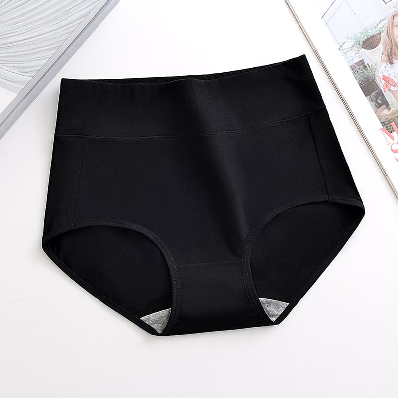 Black high-waist hip-lifting briefs with full-coverage legs
