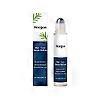 Hair serum roll-on bottle and outer box set, white and blue.