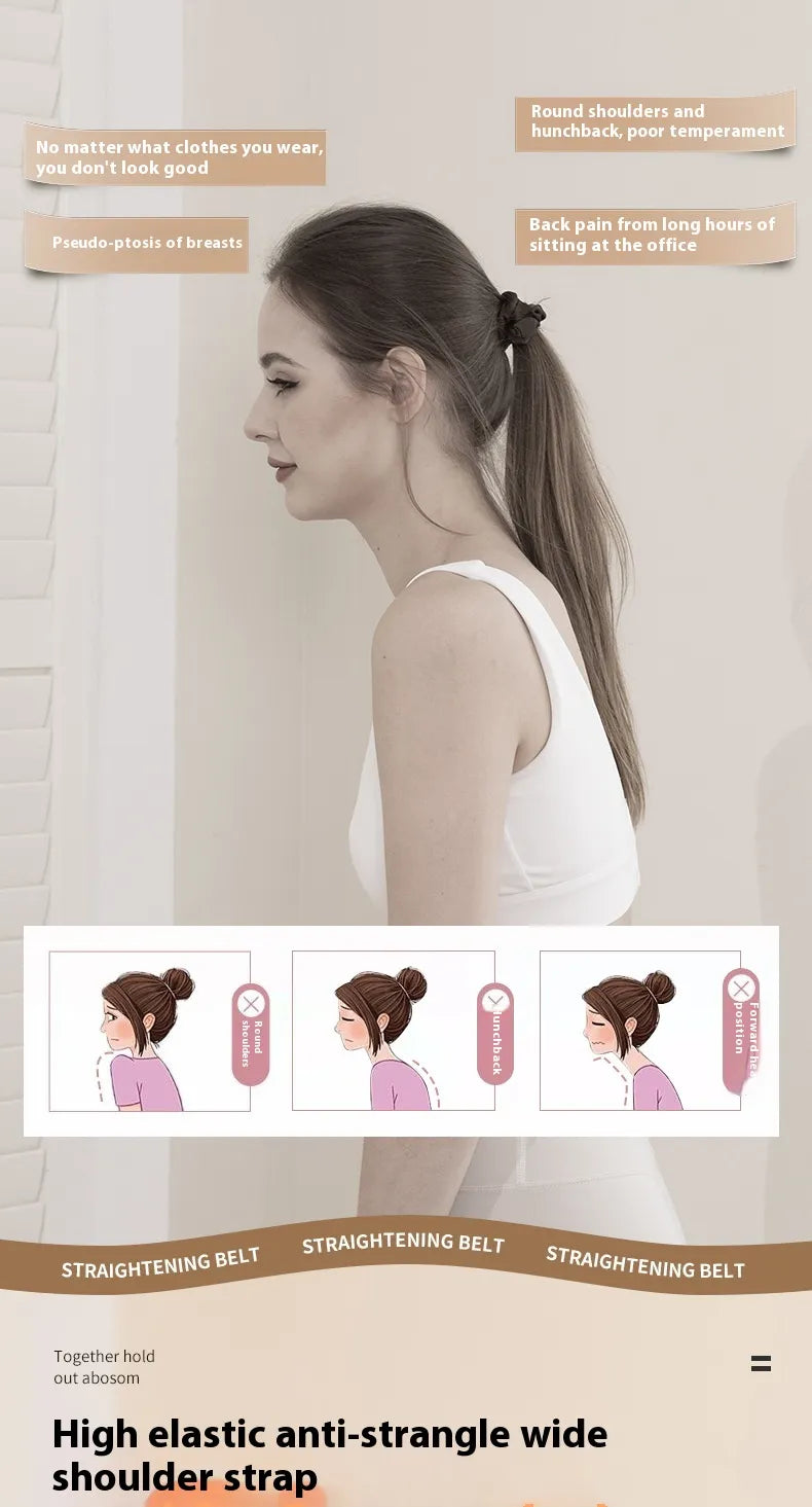 Black wide-strap posture corrector brace worn on upper back and shoulders