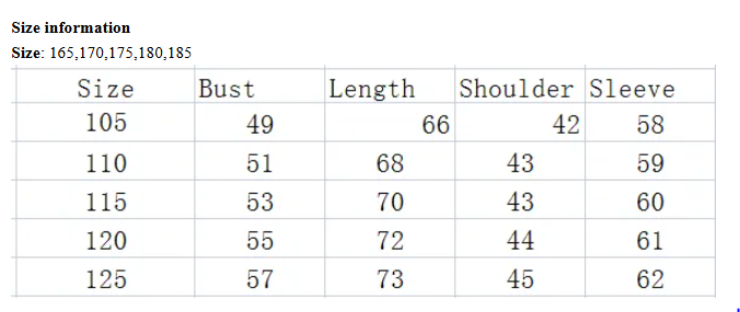 Men's lapel knit pullover size chart with bust, length, shoulder, sleeve sizes