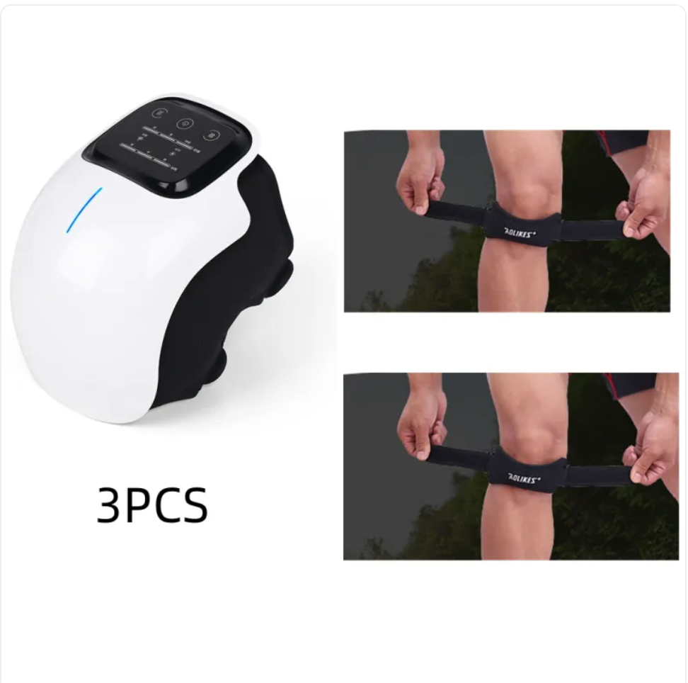 Smart knee massager set of 3, white and black pads with black straps