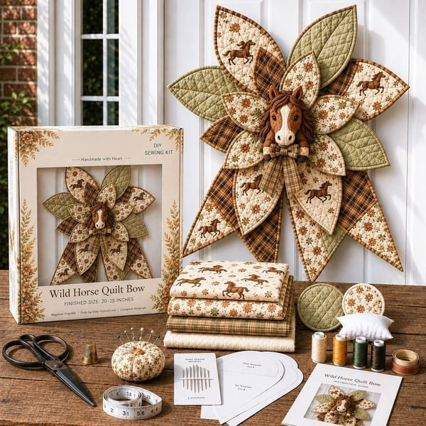DIY Oversized Quilted Bow Sewing Kit Fabric Craft Set With Large Bow Pattern For Handmade Projects