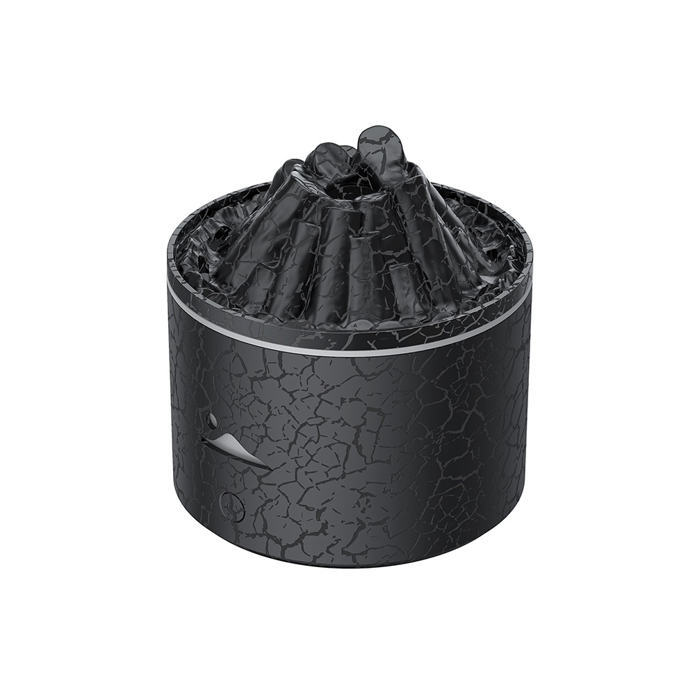 Black lava-style aroma diffuser base with crackle texture and raised center top