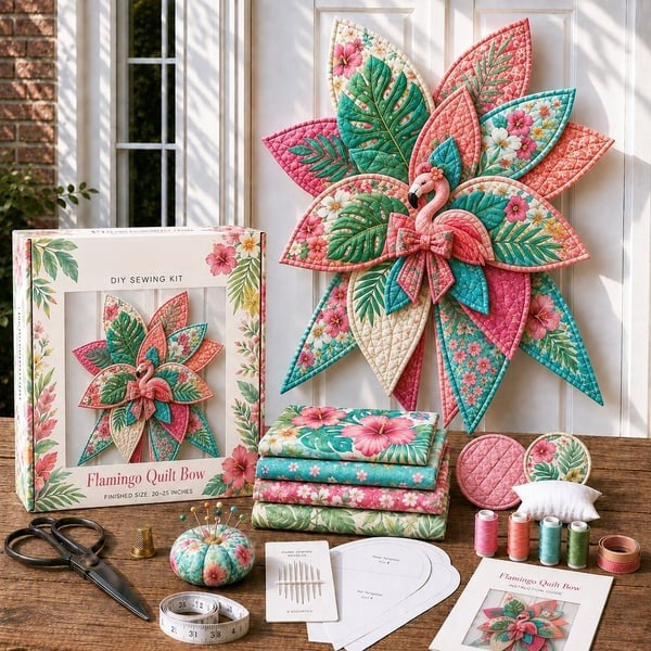 DIY Oversized Quilted Bow Sewing Kit Fabric Craft Set With Large Bow Pattern For Handmade Projects