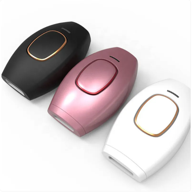 IPL hair removal device set with black, rose gold, and white units