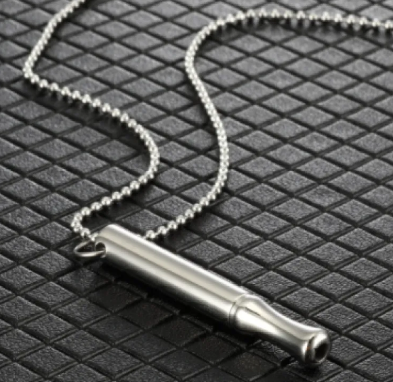Breathing necklace pendant with silver bead chain and brushed silver capsule