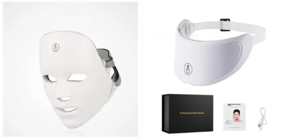 LED light therapy face mask with head strap and included accessory box and card