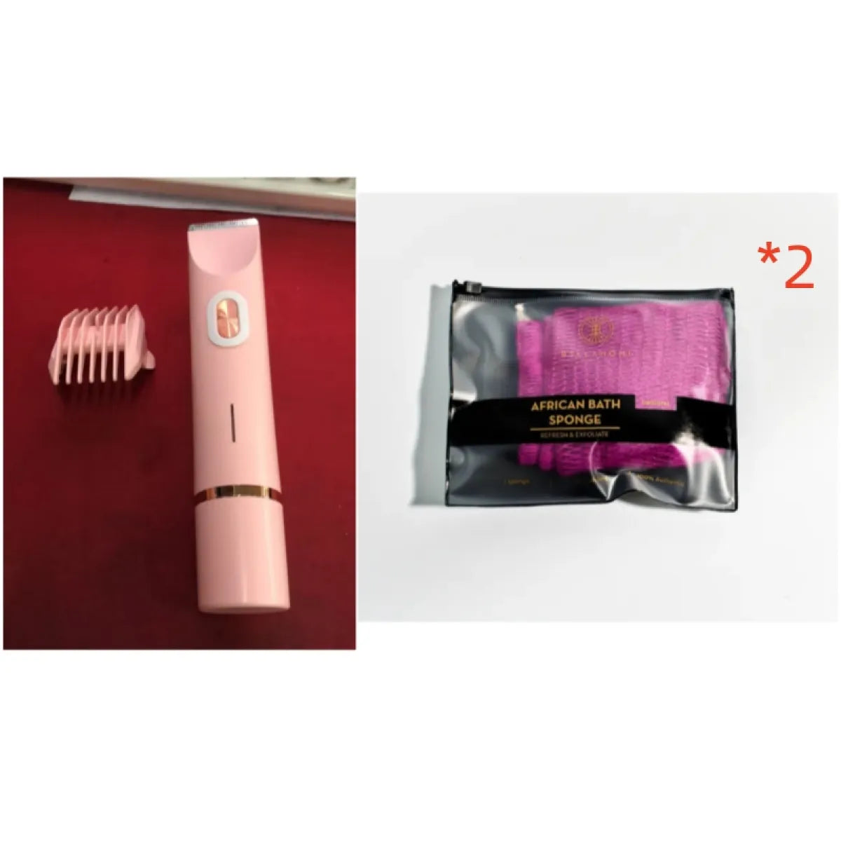 Pink 2-in-1 electric hair remover with sponge accessories pack