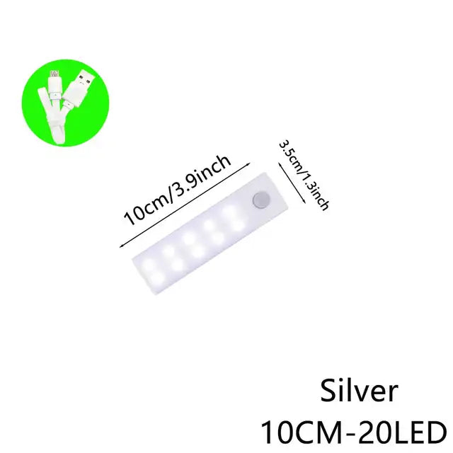 10cm silver 20-LED wireless motion-sensor light bar with sensor window