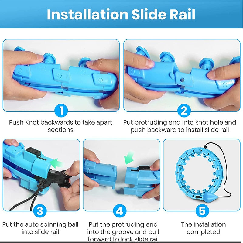Light blue weighted hula hoop body with side slide rail and connectors