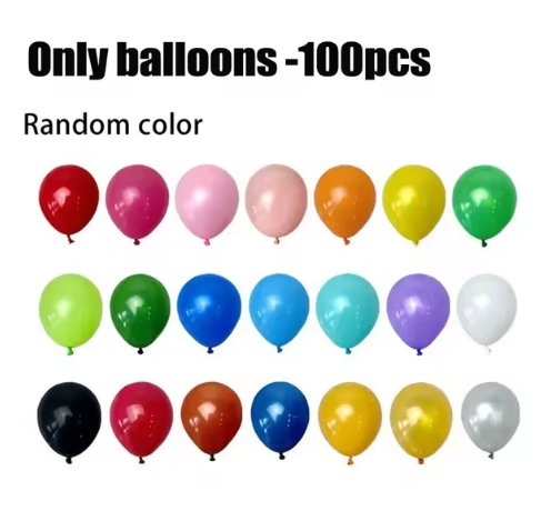 Colorful balloons 100-piece random assortment with red, blue, green, purple and yellow
