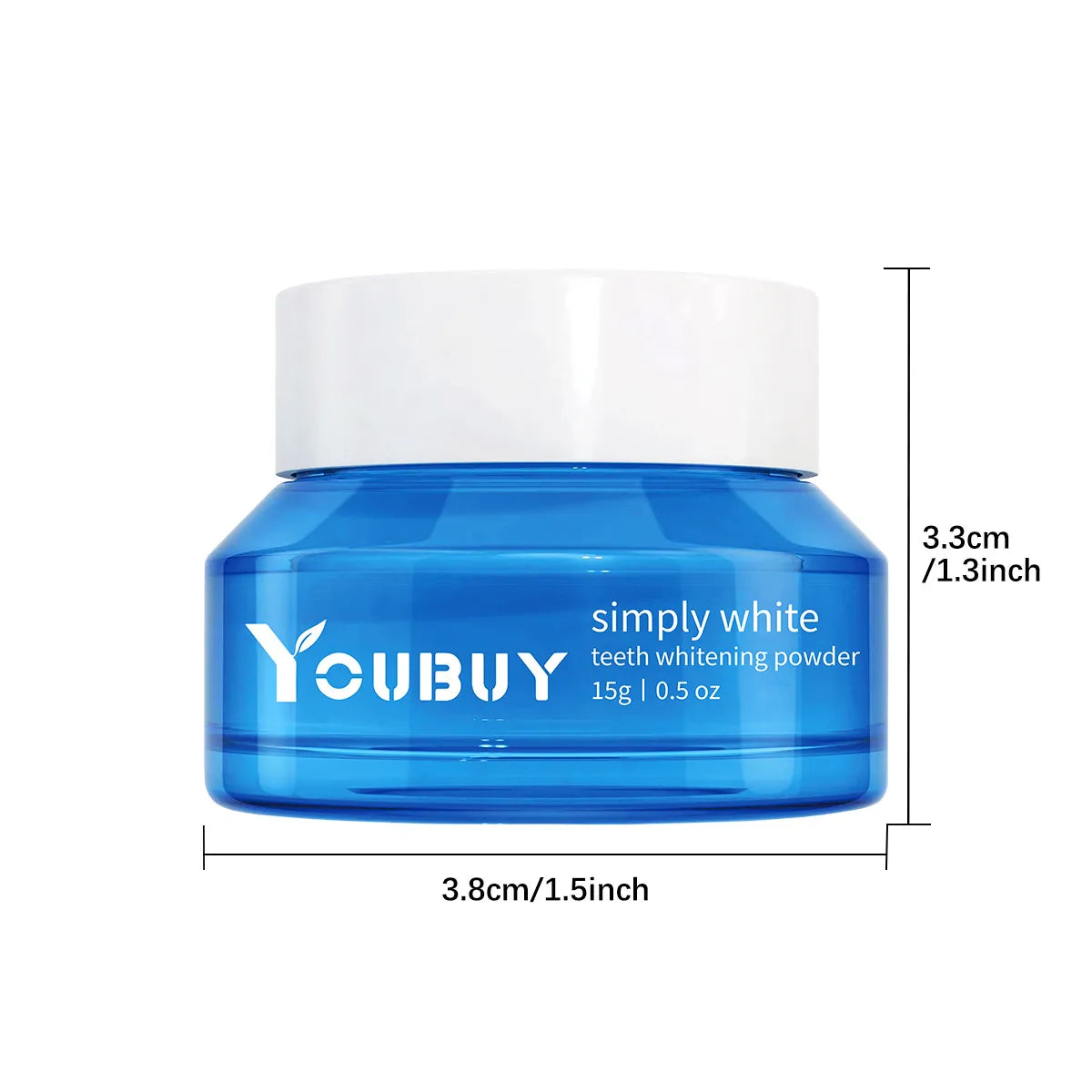 YoUBUY simply white teeth whitening powder jar, blue base, white lid