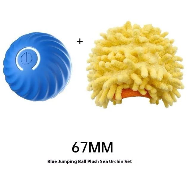 Blue rubber jumping ball plus plush sea urchin toy insert