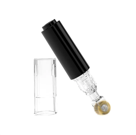 Microneedle roller applicator refill with black cap, clear chamber, and small vial