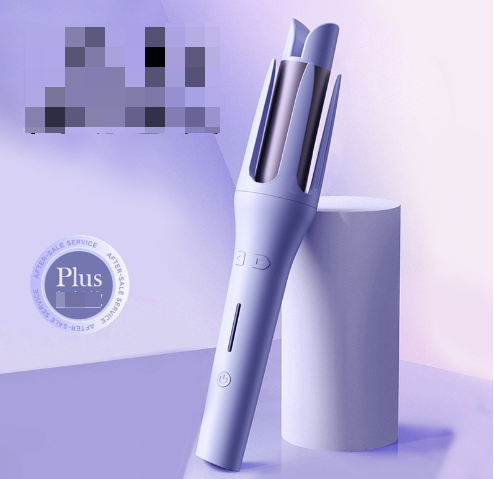 Lilac automatic electric hair curler with rotating barrel and side button controls