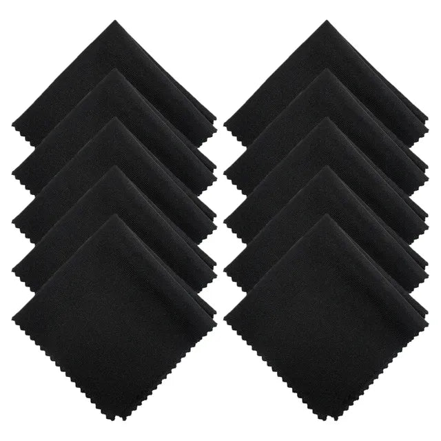 Microfiber cleaning cloths, stacked black square cloths with serrated edges
