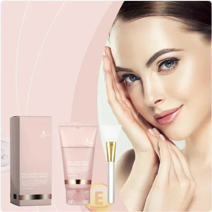 Peel-off mask set with pink box, tube, and applicator brush beside a model