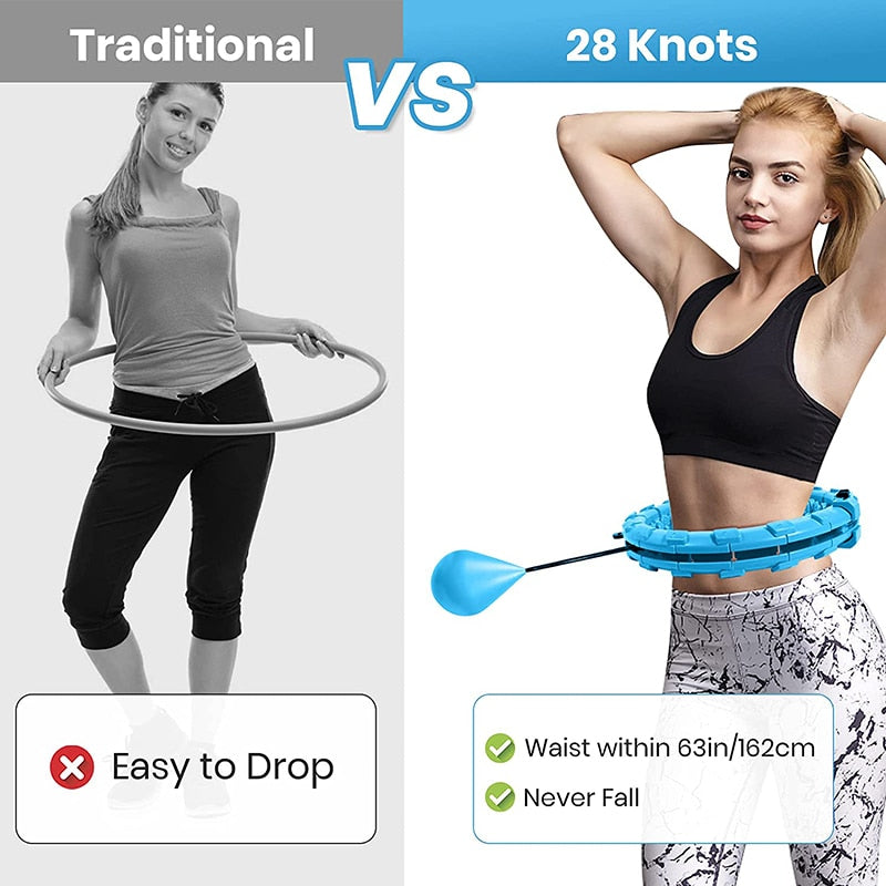 Blue weighted hula hoop with massage nodes and front handle