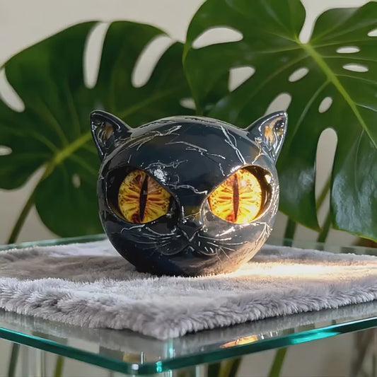 Elegant Black Cat Resin Sculpture Ornament