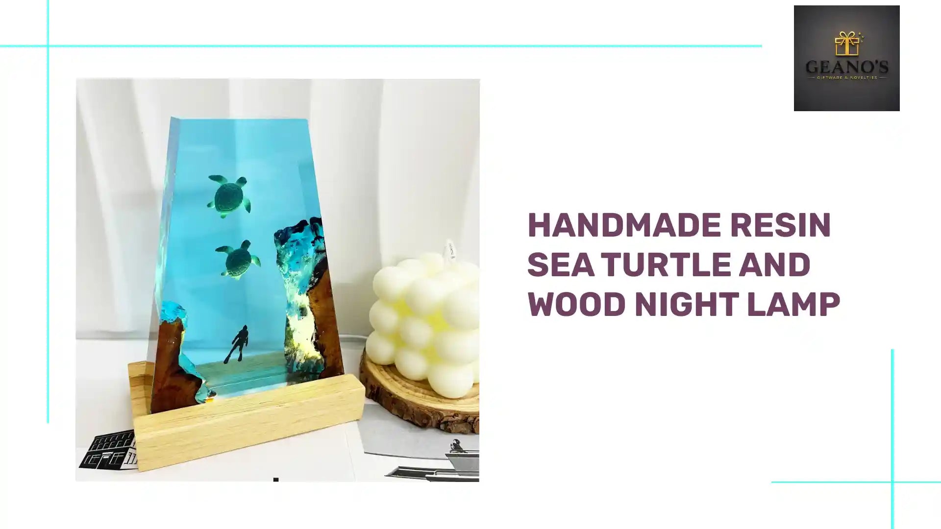Handmade Resin Sea Turtle and Wood Night Lamp by@Outfy