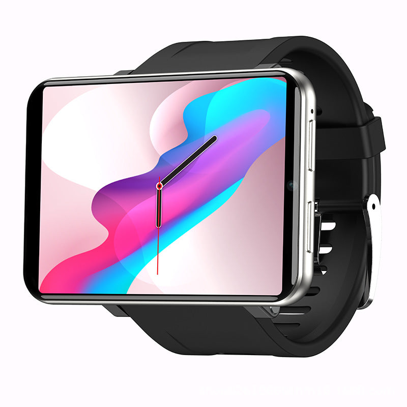 Black android smartwatch with right-side view showing colorful gradient screen