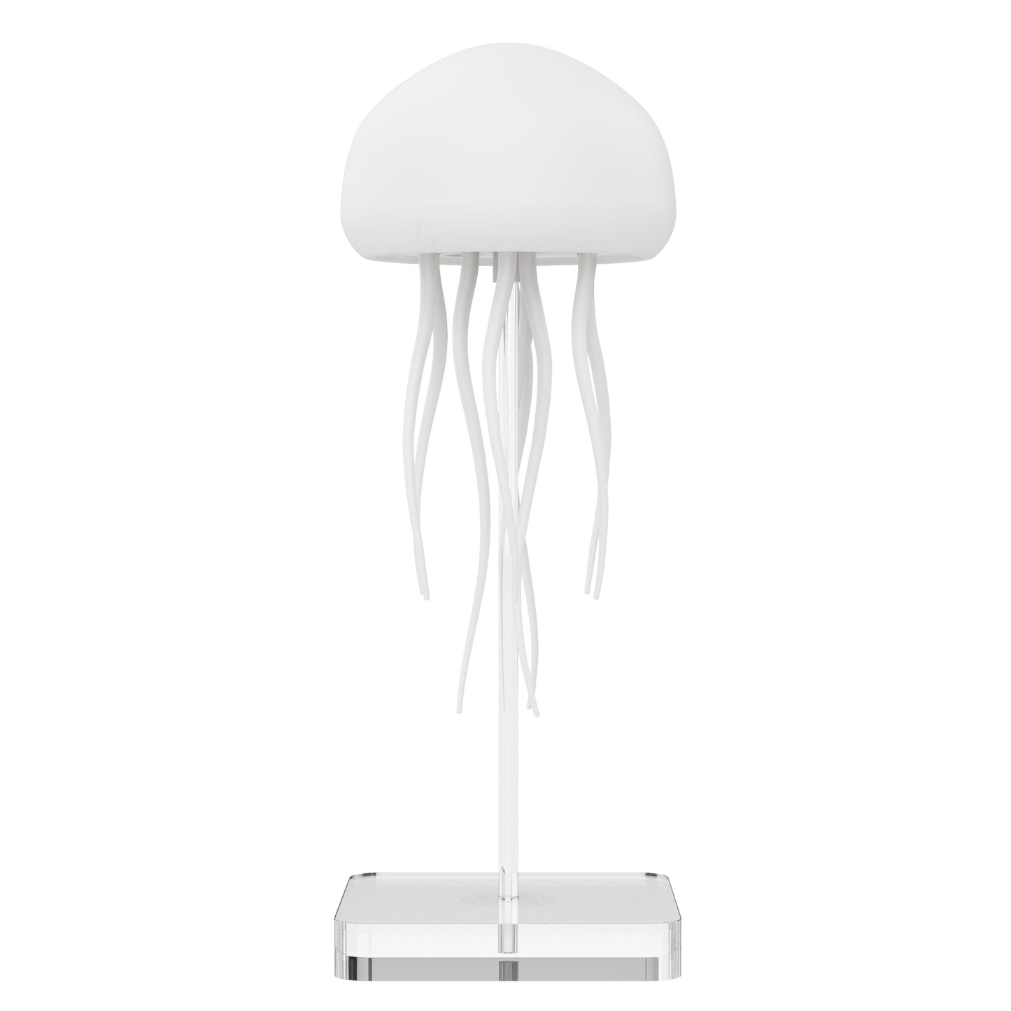 White jellyfish mood lamp with clear tentacles and chrome base